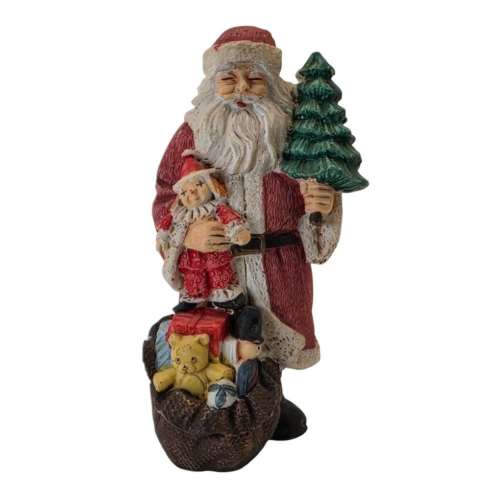 Midwest Importers Jaimy Santa Claus Figurine with Toy Sack and Tree Resin 3.25in